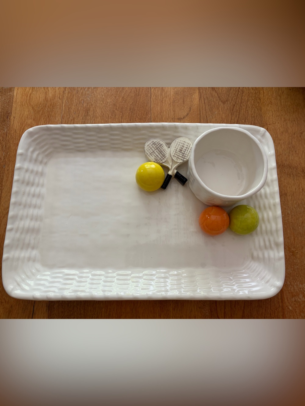 Briggs Pottery Vintage Ceramic Plate Platter Tennis Rackets Basketweave